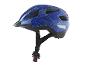 Blauwe kinderfietshelm met ruimtevaarttekeningen en reflecterende details.
