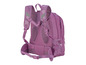Een roze schooltas met een mesh rugpand en een borstband.