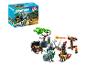 Playmobil ridderfiguren met een schatkist, spin, kruisboog en andere accessoires.
