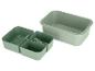 Boîte alimentaire rectangulaire vert clair avec trois petits séparateurs.