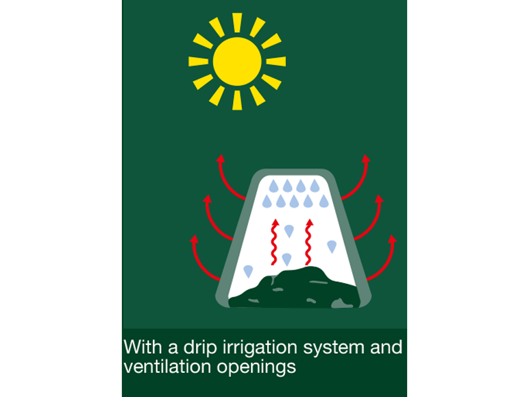 Composteur PARKSIDE® avec système d'irrigation goutte à goutte et ouvertures de ventilation sous le soleil.