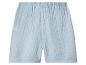 Lichtblauwe kinderbroek met elastische tailleband en geribbelde textuur.