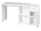 Wit bureau met planken en een lade, ideaal voor kantoor of studie.