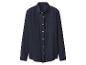 Donkerblauw casual overhemd met lange mouwen en witte knopen.