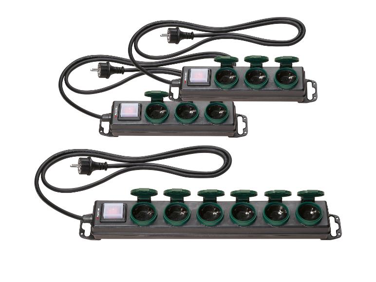 Trois multiprises Parkside avec interrupteur et prises vertes.