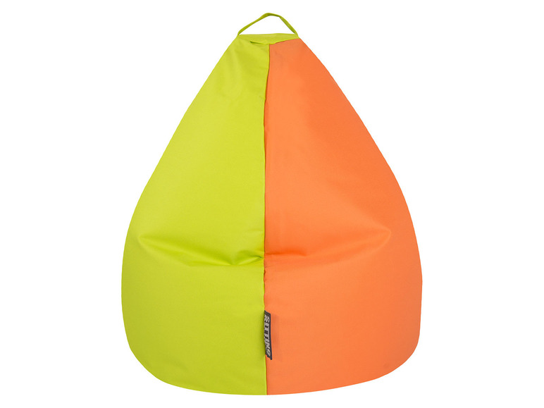 Een groene en oranje beanbag van het merk Sitting.