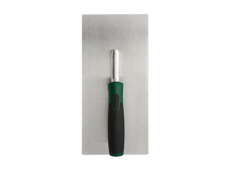 Troffel met metalen blad en groen handvat