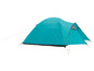 Een turquoise tent met een donkergrijze onderkant.