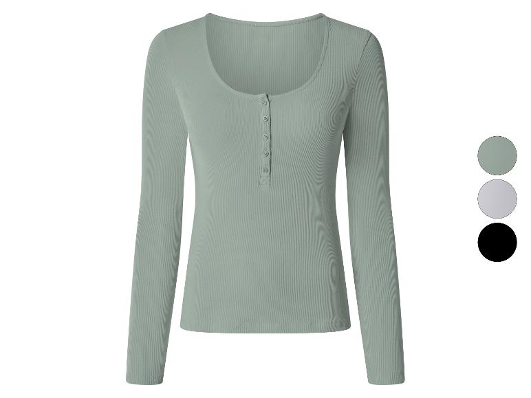 Dames T-shirt met lange mouwen en knopen, verkrijgbaar in drie kleuren.