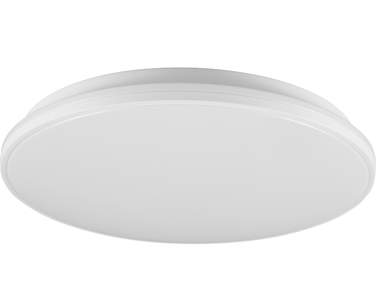Witte ronde plafondlamp met een discreet ontwerp.