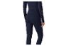Vue arrière d'une personne portant un haut à manches longues bleu marine et des leggings assortis.
