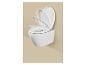 Toilettes suspendues blanches avec abattant à fermeture douce en différentes phases.