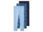 Lot de 3 leggings pour enfants dans des tons de bleu, un avec motif cœurs.