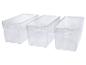 Trois boîtes de rangement transparentes en plastique, de différentes tailles