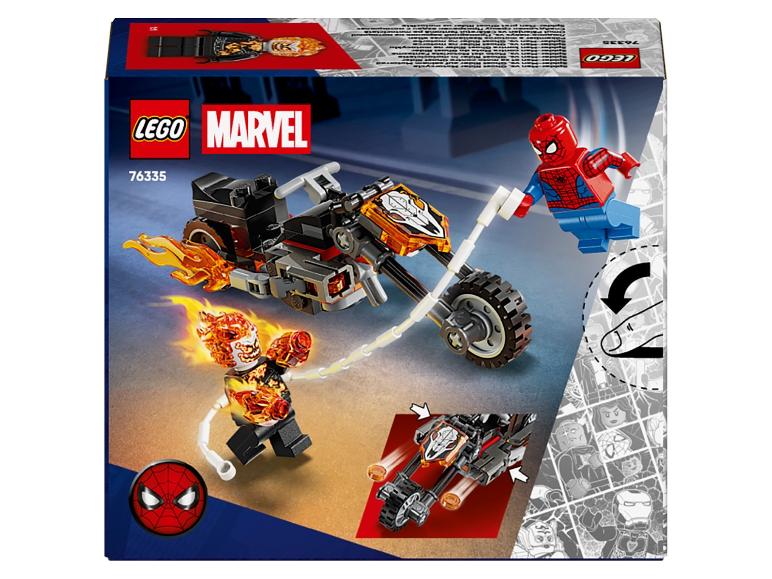 Lego Marvel set 76335 met Spider-Man, Ghost Rider en zijn vlammende motorfiets.
