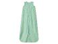 Gigoteuse bébé vert menthe avec motifs de soleil jaunes et fermeture éclair frontale.