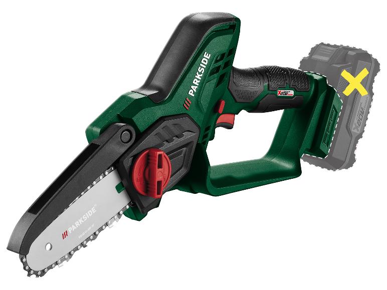 Parkside accu kettingzaag met 20V accu.
