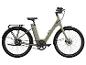 Een lichtgrijze elektrische fiets met een achterrek en Schwalbe banden.