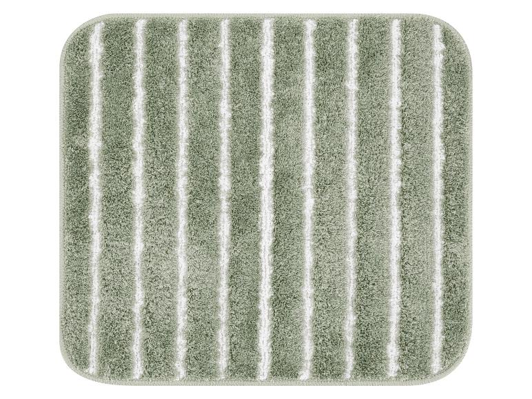 Groene rechthoekige badmat met verticale witte strepen en afgeronde hoeken.