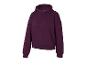 Sweat à capuche femme violet foncé avec un petit logo sur la poitrine.