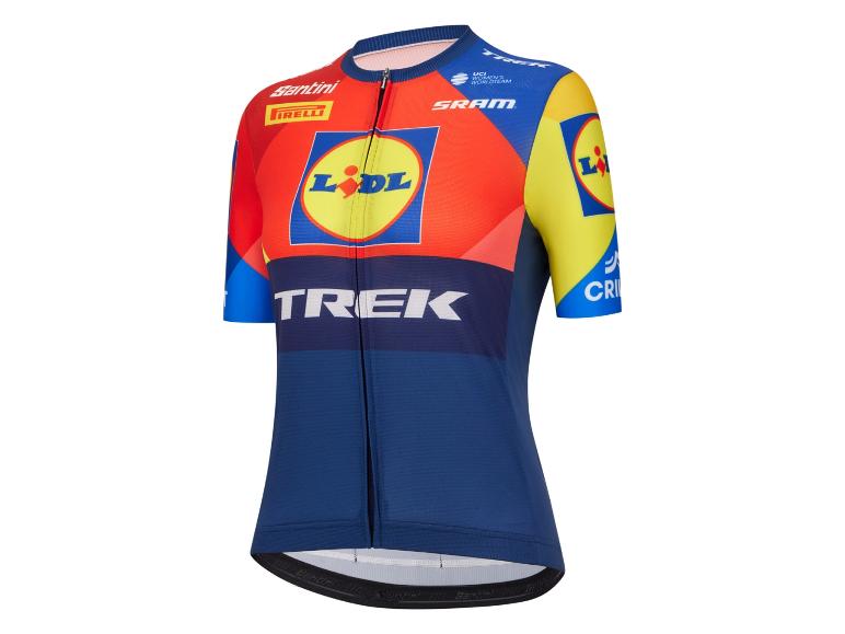 Maillot Trek-Lidl cycliste femme, couleurs vives.