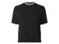 Zwart T-shirt met korte mouwen, ronde hals en witte bies.