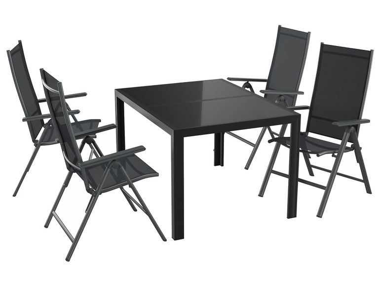 Aller en mode plein écran Set de jardin en aluminium noir/anthracite avec table extensible et 4 chaises Houston LIVARNO home - Photo 1