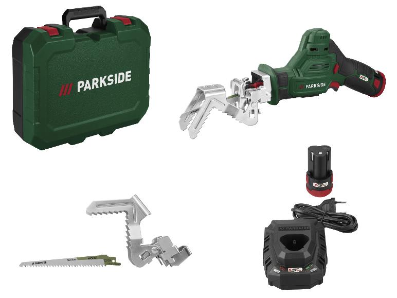 Scie sabre sans fil avec batterie, chargeur, lames et mallette de transport.