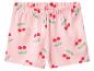 Short rose avec taille élastique et imprimé cerises.
