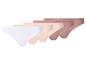 Vijf slips in wit, beige en roze tinten, met een eenvoudig en comfortabel ontwerp.