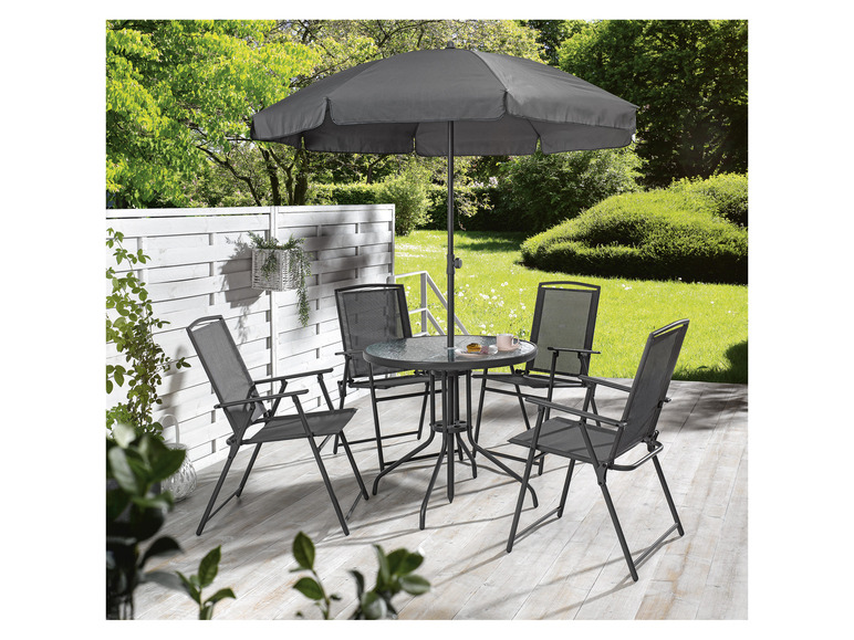 Ga naar volledige schermweergave: LIVARNO home Stalen tuinset met parasol, 6-delig - afbeelding 2