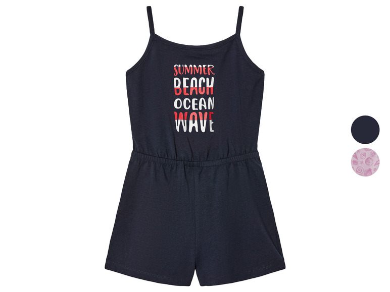 Een donkerblauw jumpsuit met 'Summer Beach Ocean Wave' print.