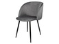 Chaise en velours gris avec des pieds noirs.