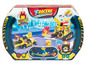 Jouets T-Racers Turbo Tuning Teams avec une grue jaune et une voiture