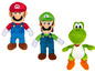 Peluches Mario, Luigi et Yoshi.