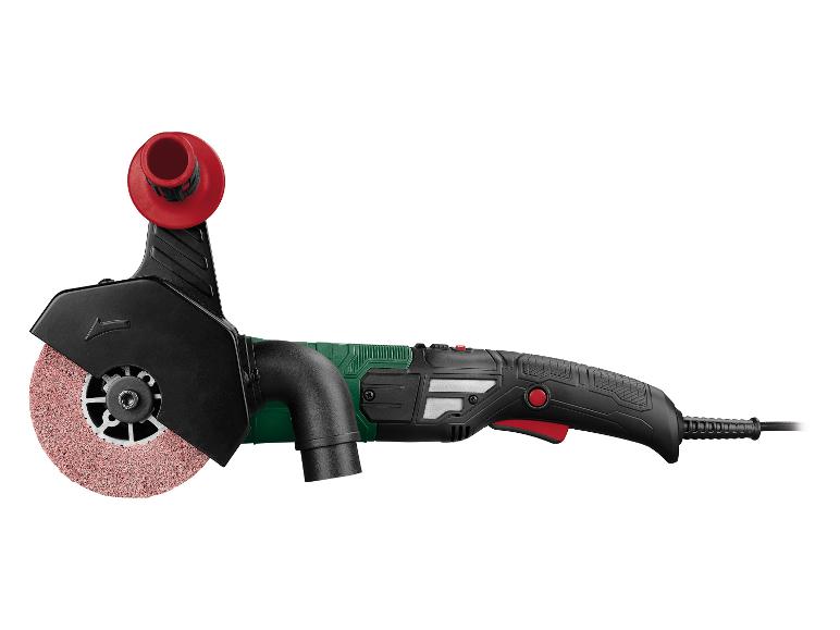 Ponceuse avec disque rouge et carter de protection noir sur fond blanc.