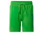 Short vert avec taille élastique, cordon de serrage et motif palmier bleu.