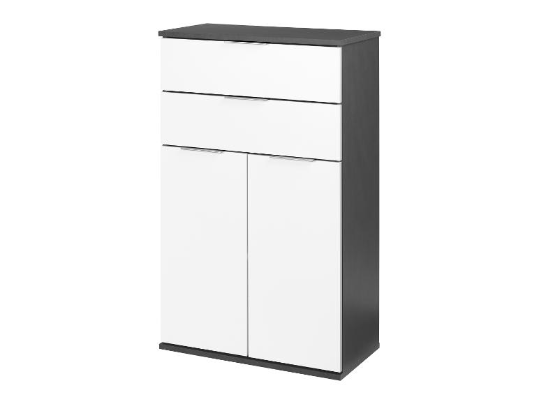 Moderne hoge kast met twee deuren en drie laden.
