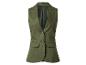 Olijfgroene damesvest, blazer-stijl, met twee knopen.