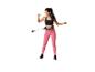 Lachende vrouw met een slimme hoelahoep en roze legging.