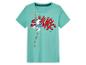 Een lichtblauw T-shirt met een Smurfen-print
