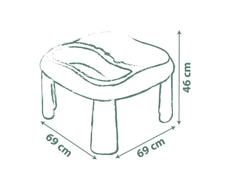 Schéma de dimensions d'une table carrée pour enfants, mesurant 69x69x46 cm.