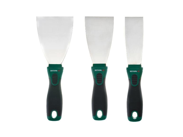 Ensemble de trois spatules Parkside de différentes tailles avec des poignées vertes