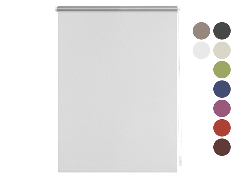Un store enrouleur gris avec des options de couleurs.
