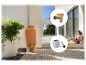 Robinet, récupérateur d'eau de pluie et système de filtration pour jardin.