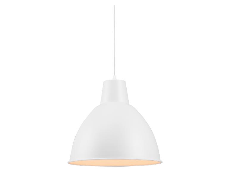 Suspension blanche avec abat-jour en métal et lumière chaude