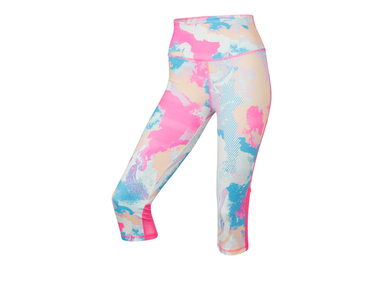 Un legging rose et bleu avec un motif abstrait.