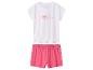 Pyjama t-shirt blanc avec le texte 'I ♡ Sleep' et short rose.