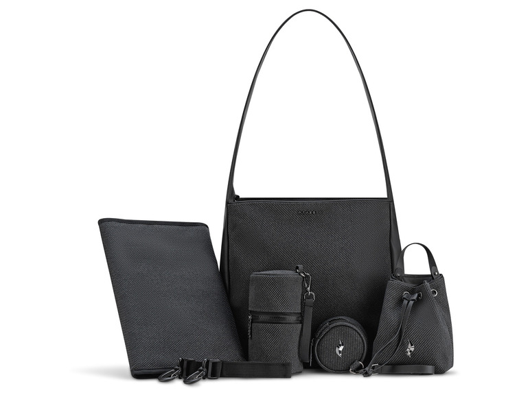 Zwarte tassenset van Fossil met een grote schoudertas, kleine tas, portemonnee en etui.