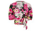 Een roze bloezen met een bloemenprint en een strik.